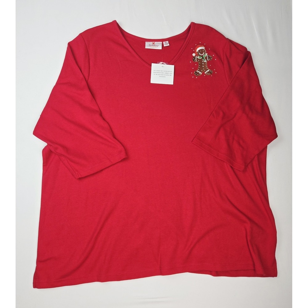 NWT Womens Quacker Factory shirt sz 3X red Christmas gingerbread Holiday